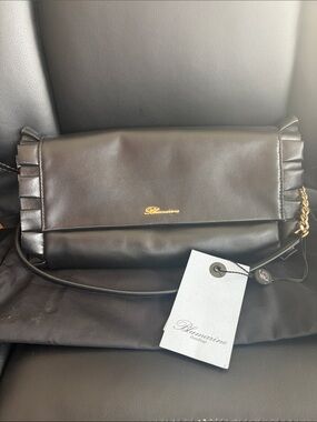 Blumarine Black Leather Crossbody with Gold Logo
